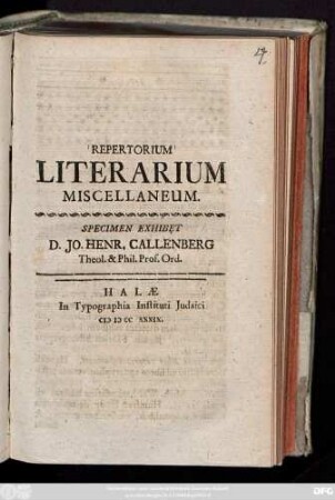 Repertorium Literarium Miscellaneum : Specimen
