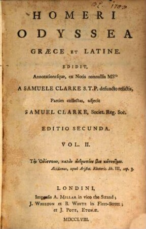Homeri Odyssea : Graece Et Latine, 2