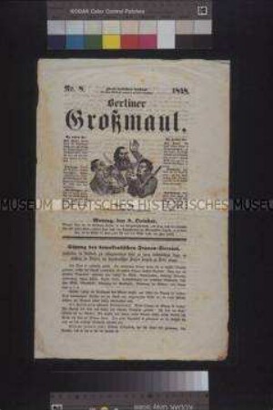 Politisches Witzblatt: Berliner Großmaul, Nr. 8, 2. verbesserte Aufl.; 9. Oktober 1848. Sitzung des demokratischen Frauen-Vereins