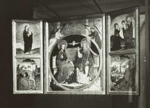 Mittelschrein: Dreifaltigkeit, Flügelinnenseiten: links Mondsichelmadonna und heiliger Hieronymus : Dittmannsdorf,