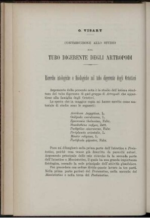 Contribuzione Allo Studio Del Tubo Digerente Degli Artropodi