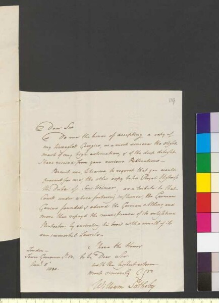 Brief von Sotheby, William an Goethe, Johann Wolfgang von