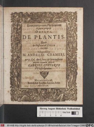 Exercitationum Physicarum e parte propria Octava, De Plantis