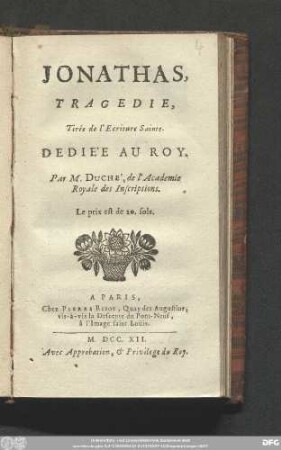 Jonathas : Tragedie : Tirée de l'Ecriture Sainte ...