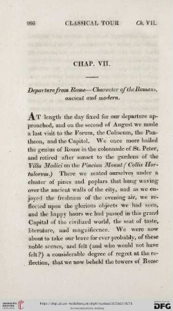 Chap. VII: Departure from Rome - Characters of the Romans, ancient and modern