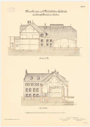 Küchen-, Maschinen- und Werkstättengebäude der Charité, Berlin: Maschinen- und Werkstättengebäude: Querschnitte 1:100