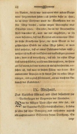 IX. Abschnitt. Das Karlsbad löset auf, und öfnet besonders die Verstopfungen der Eingeweide des Unterleibes