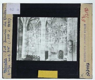 Müstair, St. Johann, Benediktinerinnenkloster : Innenansicht, N-Wand mit Freskenbildern