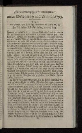 Fünf und Vierzigstes Erbauungsblatt, am 21sten Sonntage nach Trinitat. 1793.