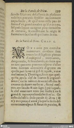 De la Parole de Dieu. Chap. C.