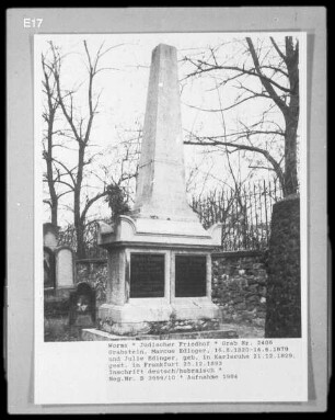 Grabstein des Markus Edinger (gestorben 1879.06.14) und Julie Edinger (gestorben 1829.12.25)