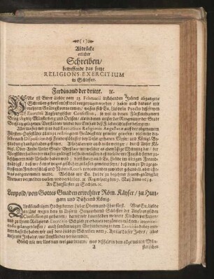 Abdrücke etlicher Schreiben/ betreffende das freye Religions-Exercitium in Schlesien.