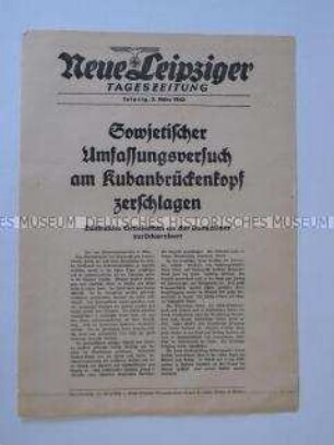 Extrablatt der "Neuen Leipziger Tageszeitung" u.a. über den britischen Luftangriff auf Gebiete in Westdeutschland
