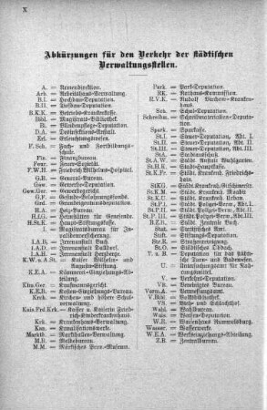 Abkürzungen für den Verkehr der städtischen Verwaltungsstellen