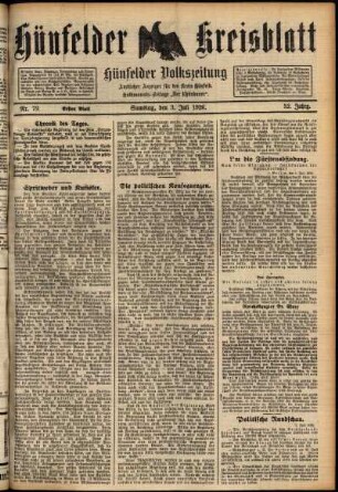 Erste Ausgabe vom Samstag, den 03. Juli 1926.