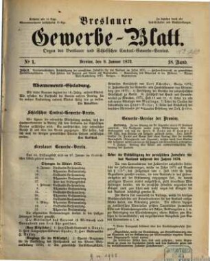 Breslauer Gewerbeblatt : Organ des Breslauer und Schlesischen Central-Gewerbevereins, 18. 1872