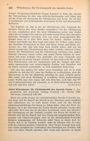 486-487 [Rezension] Wikenhauser, Alfred, Die Christusmystik des Apostels Paulus