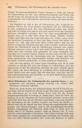 486-487 [Rezension] Wikenhauser, Alfred, Die Christusmystik des Apostels Paulus