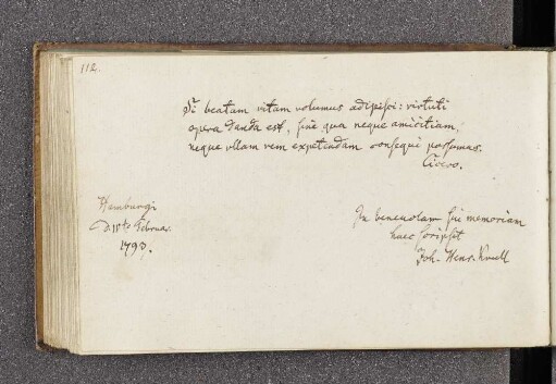 Joh[ann] Heinr[ich] Krull. – Incipit: Si beatam vitam volumus adipisci. – Hamburg, 18.02.1793