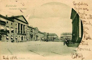 Postkartenalbum mit Motiven von Karlsruhe. "Karlsruhe. Marktplatz mit Rathaus"