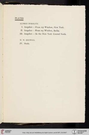 Alfred Stieglitz, W. W. Renwick [list of plates]