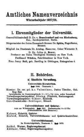 Amtliches Namenverzeichnis Winterhalbjahr 1927/28.