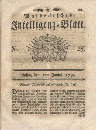 No. 25. Dinstag den 17ten Junius 1788