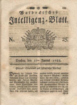 No. 25. Dinstag den 17ten Junius 1788