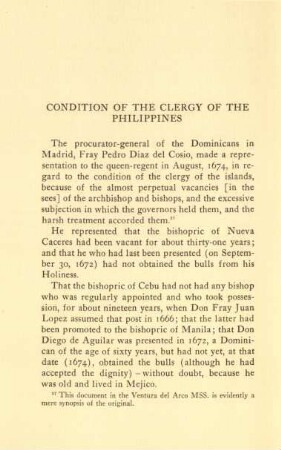 Condition of the clergy of the Philippines