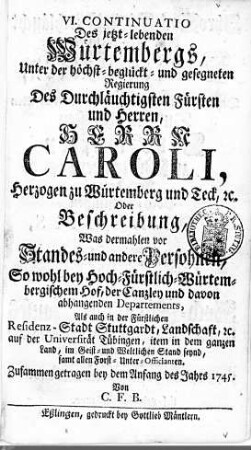 1745: Württembergisches Adressbuch, 1745