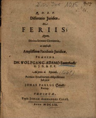 Dissertatio Juridica, De Feriis