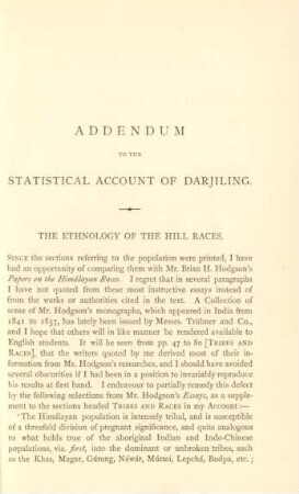 Appendum to the statistical account of Darjiling