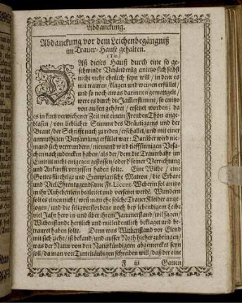 Abdanckung vor dem Leichenbegängniß im Trauer-Hause gehalten.