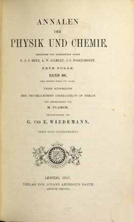 Annalen der Physik. 296 = N.F., Bd. 60. 1897