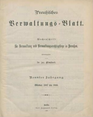 9.1887/88: Preußisches Verwaltungsblatt
