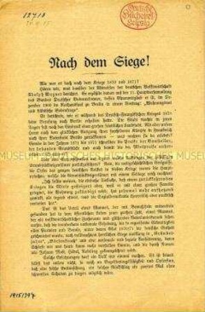 Nach dem Siege! Flugschrift des Bundes Deutscher Bodenreformer