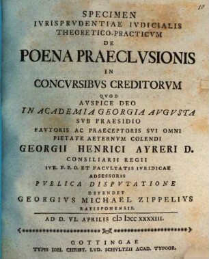 Specimen Ivrisprvdentiae Ivdicialis Theoretico-Practicvm De Poena Praeclvsionis In Concvrsibvs Creditorvm