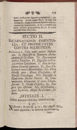 Sectio II. Incarnationis, Essentialia, et Proprietates Contra Hæreticos.