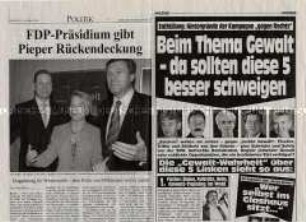 Fragment der Tageszeitung "Berliner Morgenpost" mit einer halbseitigen Anzeige für die rechtspopulistische Propagandaschrift "Wer selbst im Glashaus sitzt ..." von Heinrich Lummer