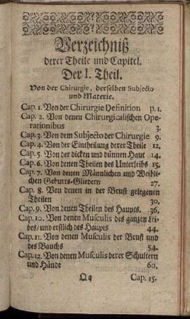 Verzeichniß derer Theile und Capitel.