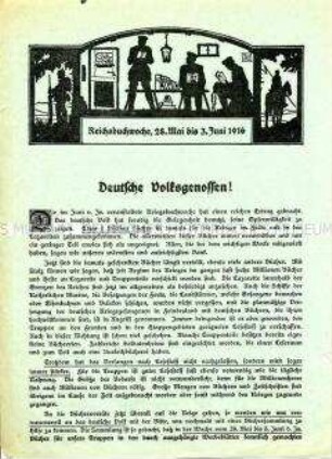 Aufruf an die deutsche Bevölkerung zur Spende von Büchern für die Frontsoldaten im Rahmen der Reichsbuchwoche 1916