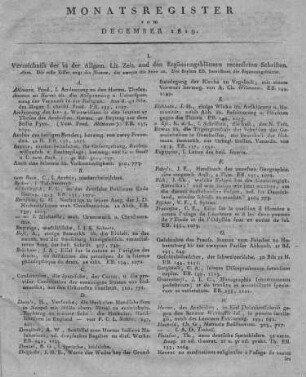 Monatsregister vom Dezember 1819