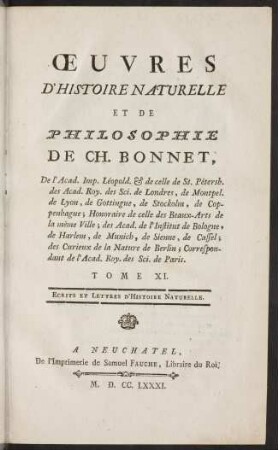 Oeuvres d' histoire naturelle et de philosophie; Bd. 11: Écrits et lettres d' histoire naturelle
