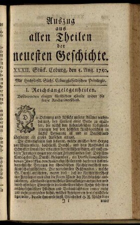 XXXII. Stück. Coburg, den 5. Aug. 1750.