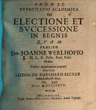 Exercitatio acad. de electione et successione in regnis