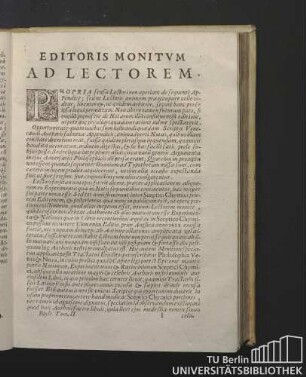 Editoris Monitum ad Lectorem.