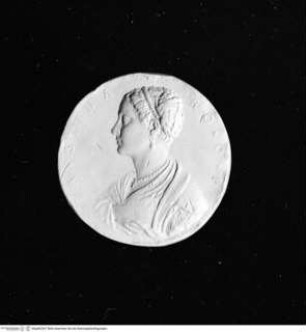 Medaille der Faustina da Roma (Kurtisane): Brustporträt mit geflochtenen Haaren nach links