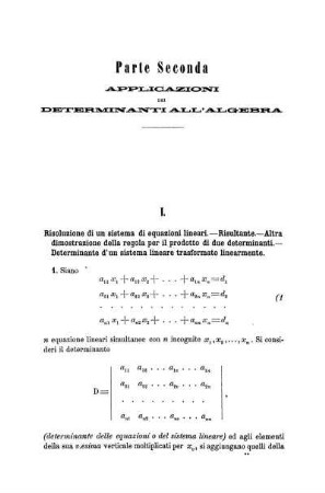 Parte Seconda. Applicazioni dei Determinanti all'Algebra.