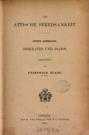 Die attische Beredsamkeit, 2. Isokrates und Isaios