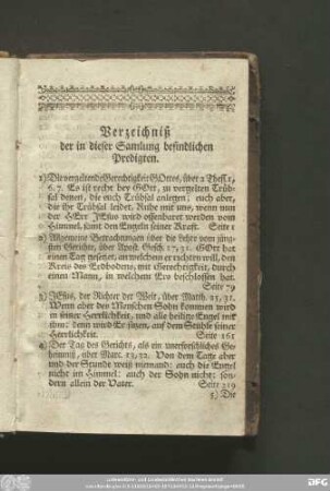 Verzeichniß der in dieser Samlung befindlichen Predigten.